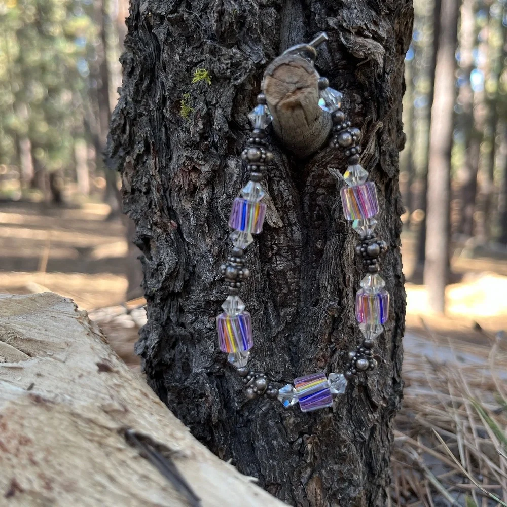Artisan Murano Glass Crystals Metal Bracelet Vintage - Picture 2 of 6
